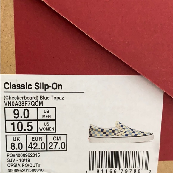 💖MEGA SALE💖VANS Classic Slip On Checkerboard Casual Blue az  Men’s  VN0A38F7QC - Picture 9 of 11